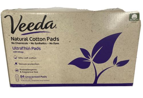 Veeda Ultra Thin Pads With Wings, Natural Cotton, Folded 84 Count