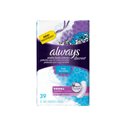 Always Discreet Incontinence Maximum Absorbency Pads, Long 39 Ea