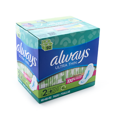 Always Ultra Thin Pads Size 2 Super Long Absorbency Unscented With Wings (92 Ct)